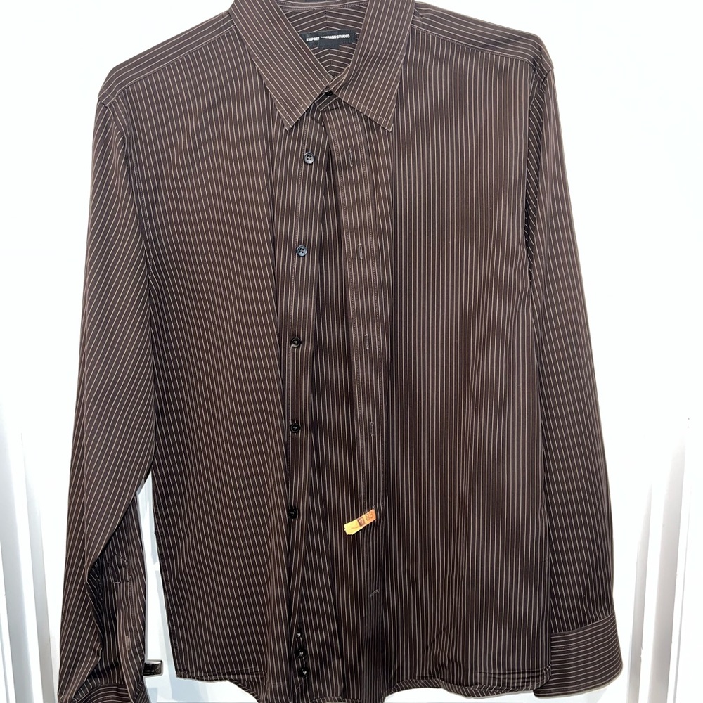 Men's Express Brown Striped Dress Shirt